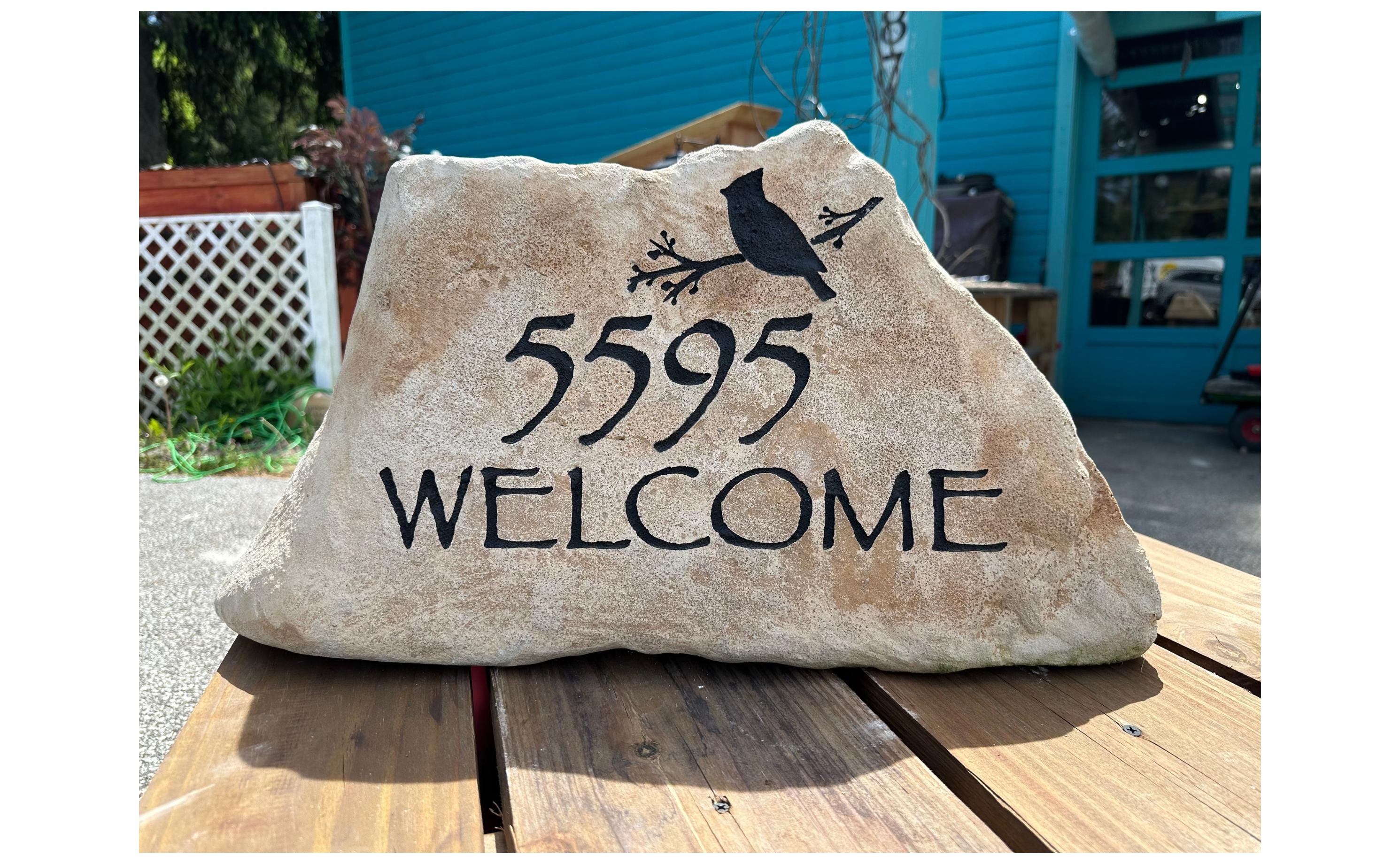 Personalized Address Stone | Custom House Number Rock | Outdoor Address Sign