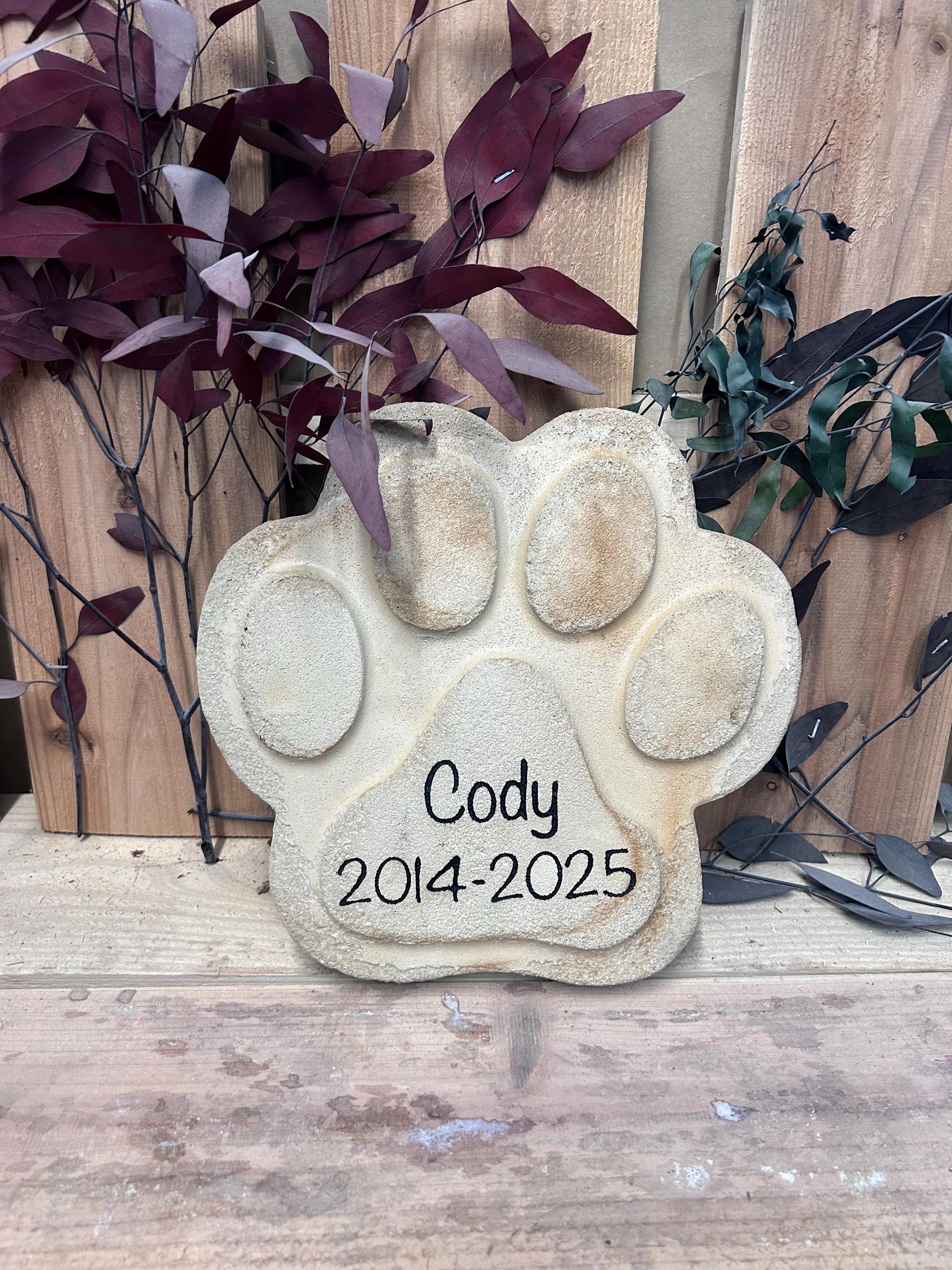 Paw Print Personalized Pet Memorial Stone | Custom Engraved Dog or Cat Memorial Garden Rock | Sympathy Gift for Loss of Pet