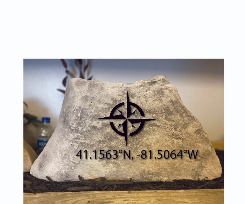 Compass Stone LARGE Custom CARVED Address Marker. Free Design, Text, Graphics & Color